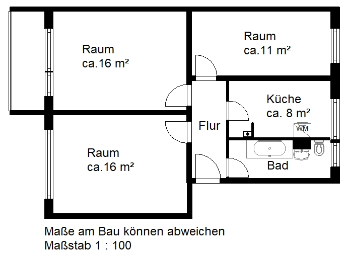 Etagenwohnung Halle (Saale) Silberhöhe - 3 Zimmer, 59 m&sup2;, 313&euro; | Angebot:26190338
