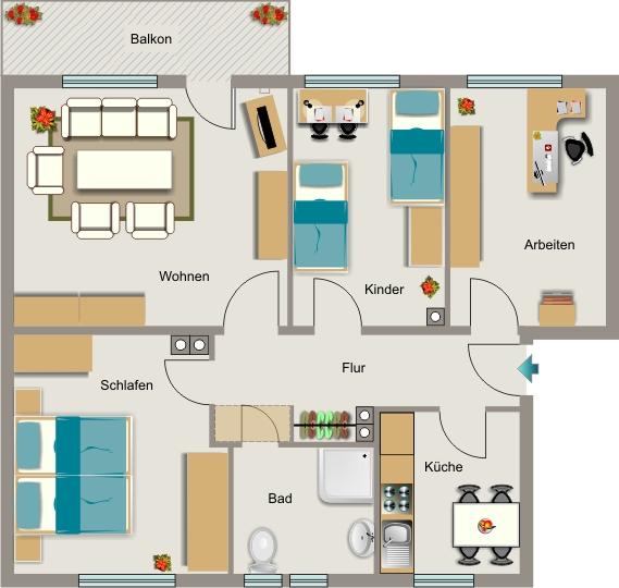 Etagenwohnung Voerde (Niederrhein) - 4.5 Zimmer, 70 m&sup2;, 609&euro; | Angebot:25139022