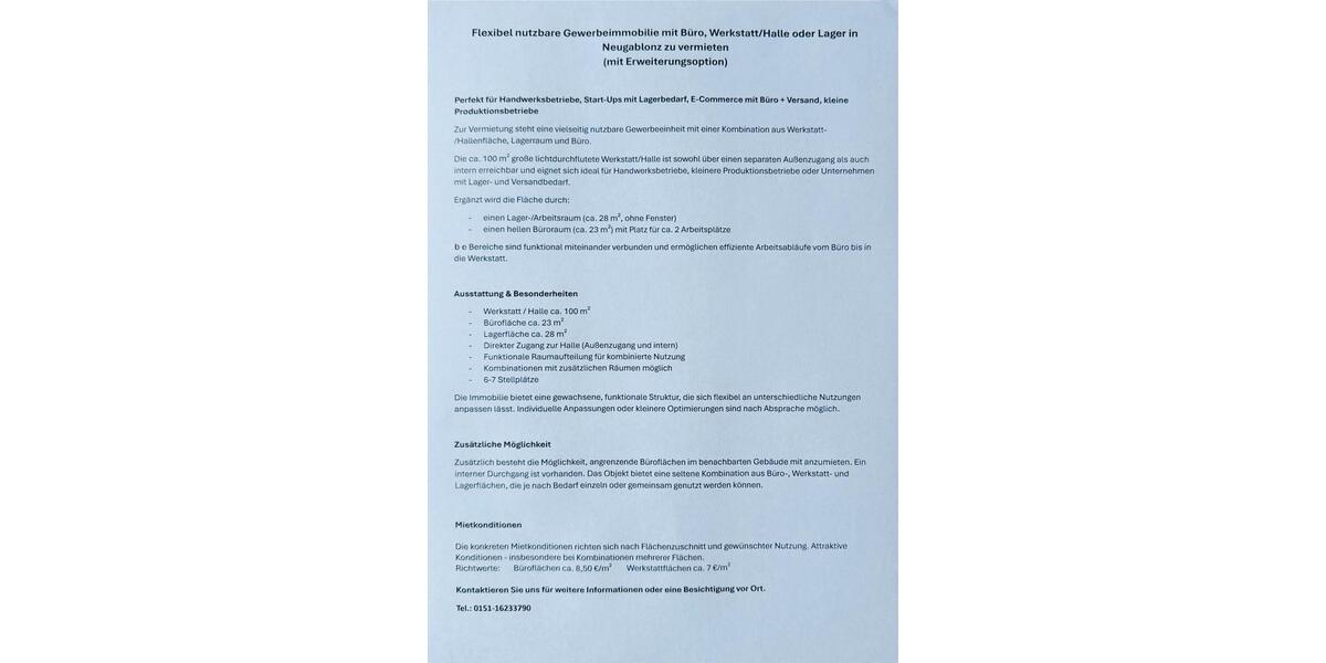 Gewerbeobjekt Kaufbeuren - 1.200&euro; | Angebot:25875910