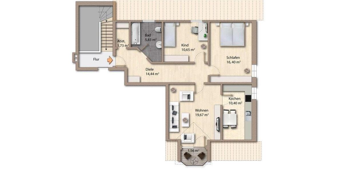 Dachgeschoßwohnung Neumarkt-Sankt Veit Sankt Veit - 3 Zimmer, 84 m&sup2;, 700&euro; | Angebot:26357923