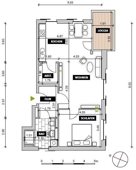 Erdgeschoßwohnung Wolfsburg - 2 Zimmer, 69 m&sup2;, 855&euro; | Angebot:25810437