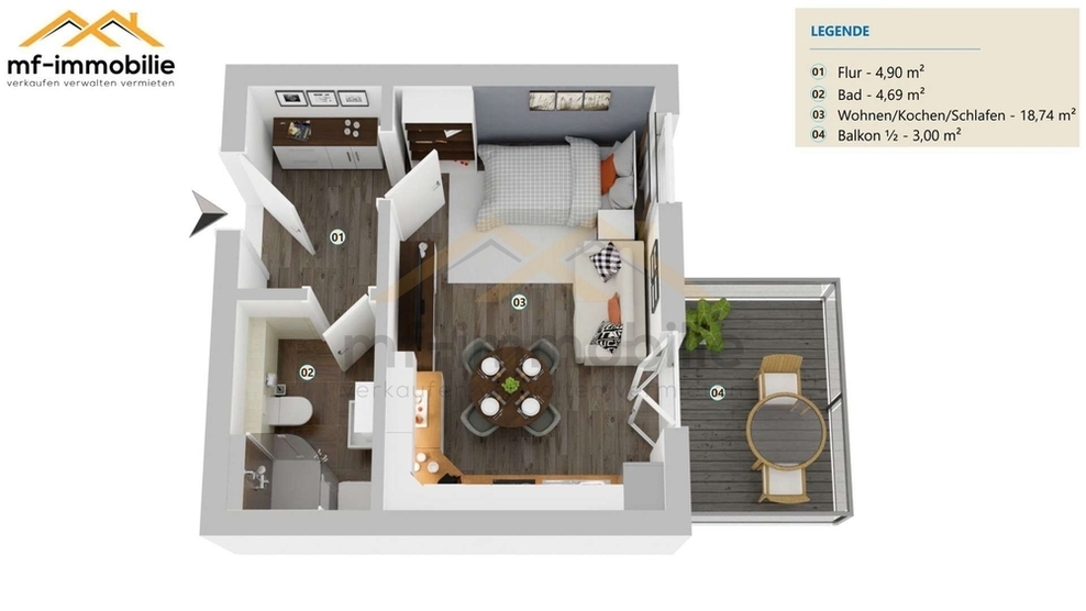EinZimmer Apartment in Mariental mit Balkon