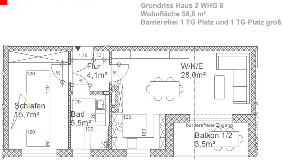2 Zimmer Odelzhausen, barrierefrei, 56,8 qm, Baujahr 2022 2 zimmer