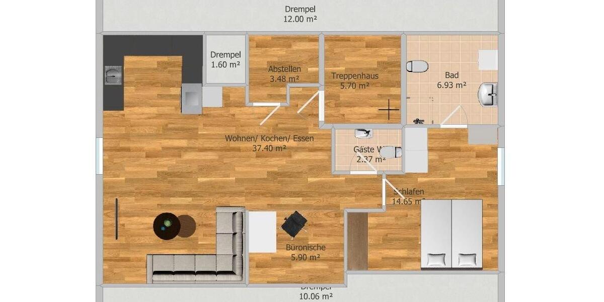 Dachgeschoßwohnung Laichingen - 3.5 Zimmer, 57 m&sup2;, 770&euro; | Angebot:26699182