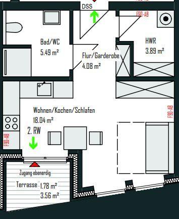 Erdgeschoßwohnung Osnabrück Gretesch - 1 Zimmer, 33 m&sup2;, 579&euro; | Angebot:26004697