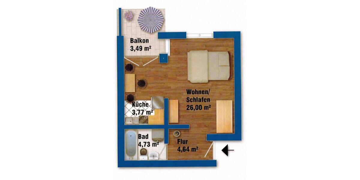 Etagenwohnung Weil am Rhein - 1 Zimmer, 42 m&sup2;, 630&euro; | Angebot:26024047