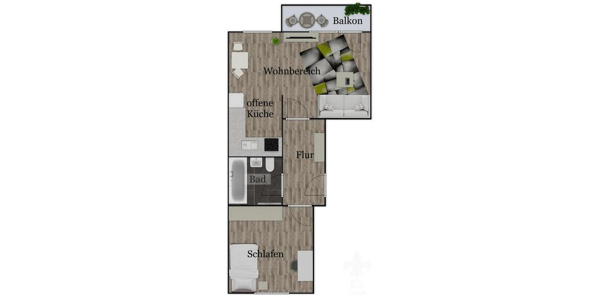 Erdgeschoßwohnung Magdeburg Hopfengarten - 2 Zimmer, 48 m&sup2;, 337&euro; | Angebot:25919955