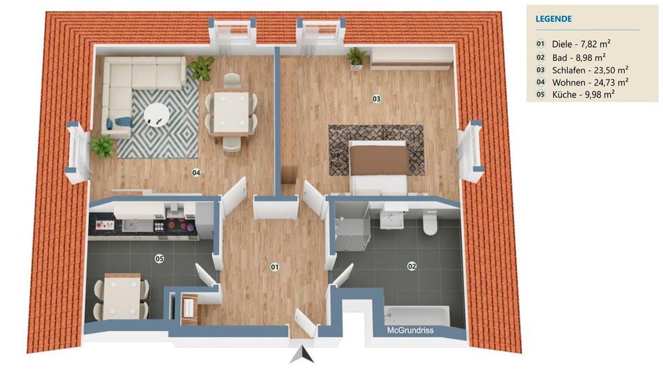Dachgeschoßwohnung Meerbusch Necklenbroich - 2 Zimmer, 75 m&sup2;, 1.100&euro; | Angebot:24497958