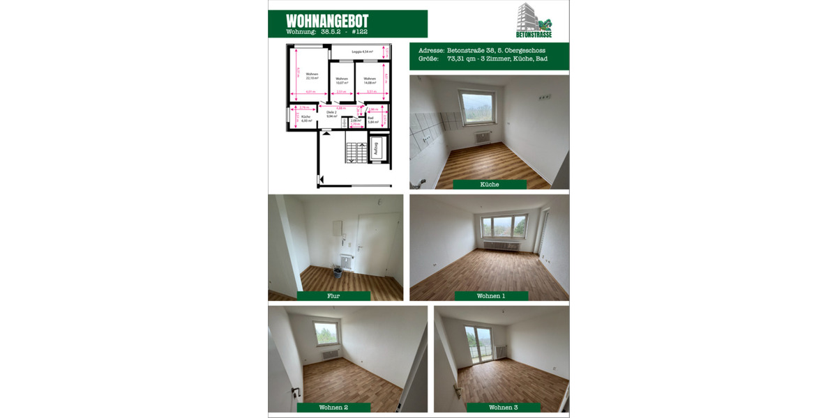 Etagenwohnung Bremen Blumenthal - 3 Zimmer, 73 m&sup2;, 550&euro; | Angebot:25149645