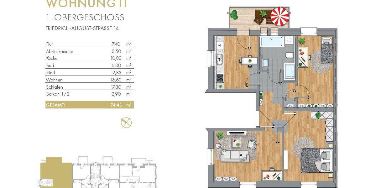 Etagenwohnung Rochlitz - 3 Zimmer, 74 m&sup2;, 660&euro; | Angebot:26642681