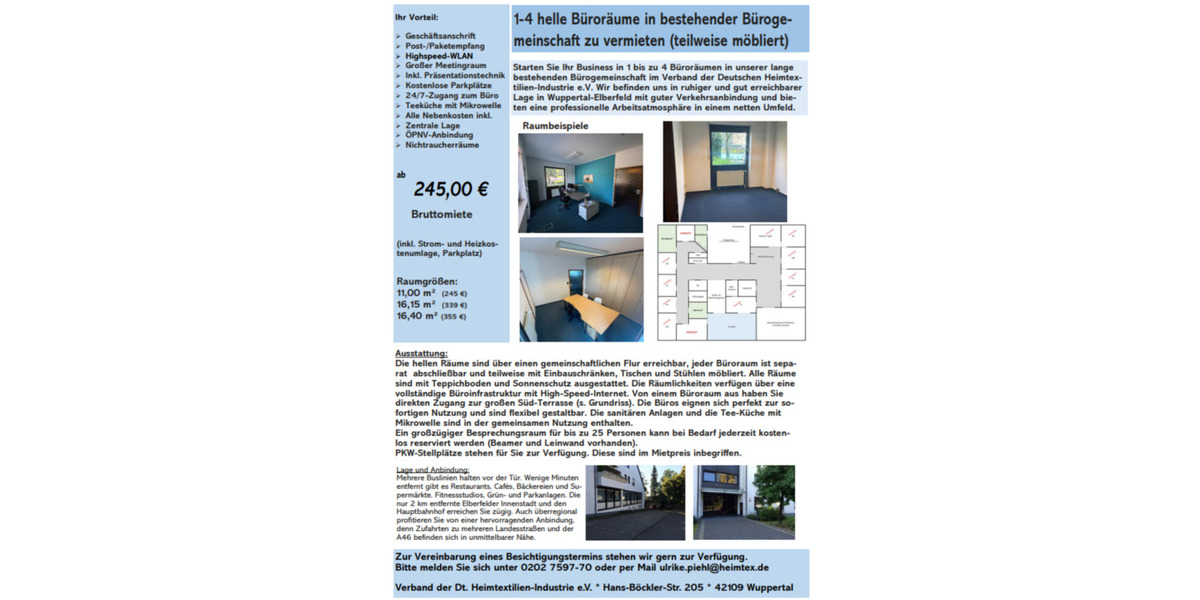 Gewerbeobjekt Wuppertal Gemarkung Elberfeld - 245&euro; | Angebot:24576285