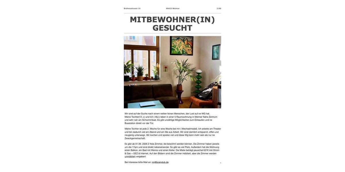 Wohnen auf Zeit Weimar Lützendorf - 2 Zimmer, 35 m&sup2;, 627&euro; | Angebot:26230800