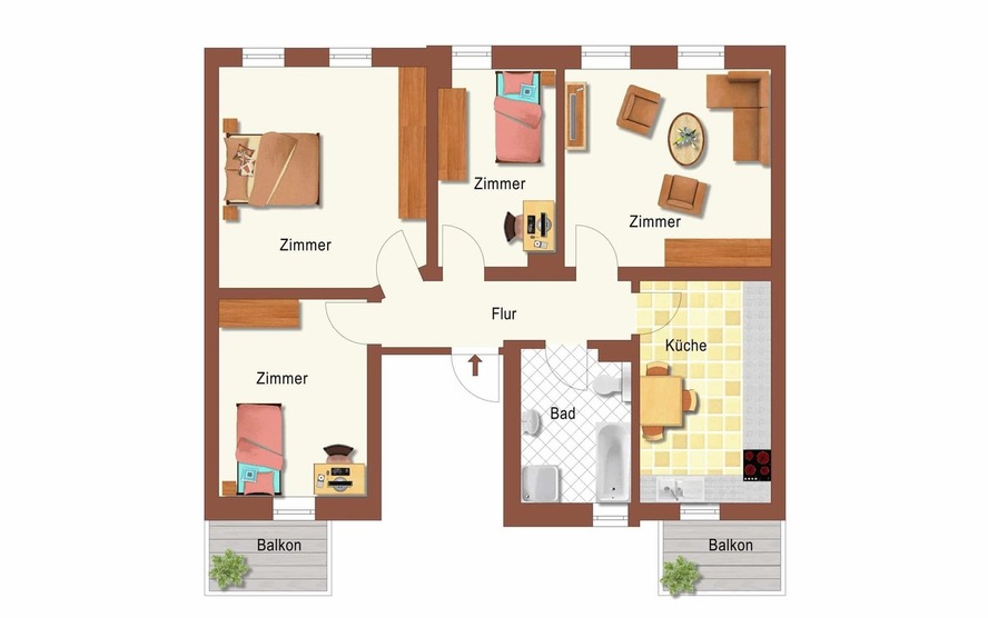Helle und moderne 4-Raum- Wohnung mit Balkon und Gartenanteil 4 zimmer