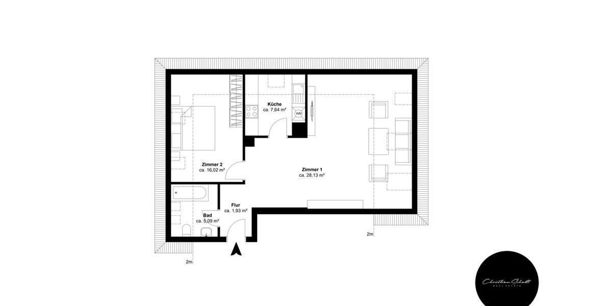 Dachgeschoßwohnung Leipzig Nord - 2 Zimmer, 56 m&sup2;, 610&euro; | Angebot:26688126