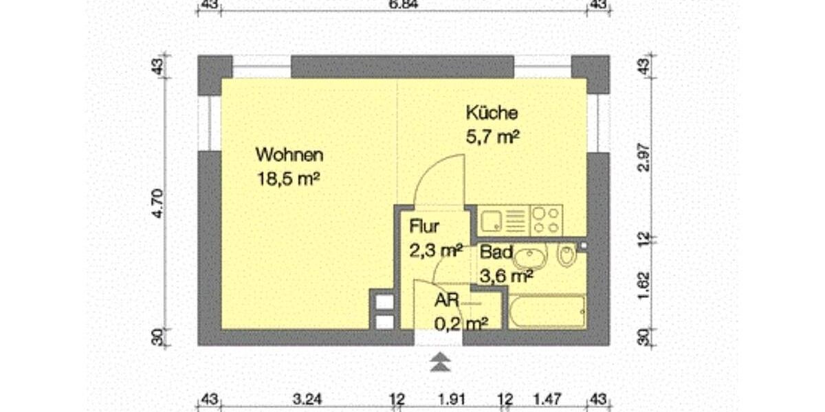 Etagenwohnung Nürnberg Gärten hinter der Veste - 1 Zimmer, 30 m&sup2;, 626&euro; | Angebot:26582320