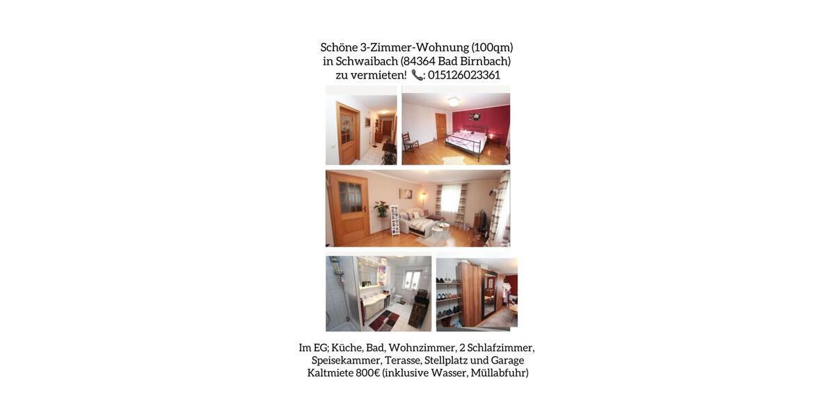 Erdgeschoßwohnung Bad Birnbach Asenham - 3 Zimmer, 100 m&sup2;, 800&euro; | Angebot:24532476