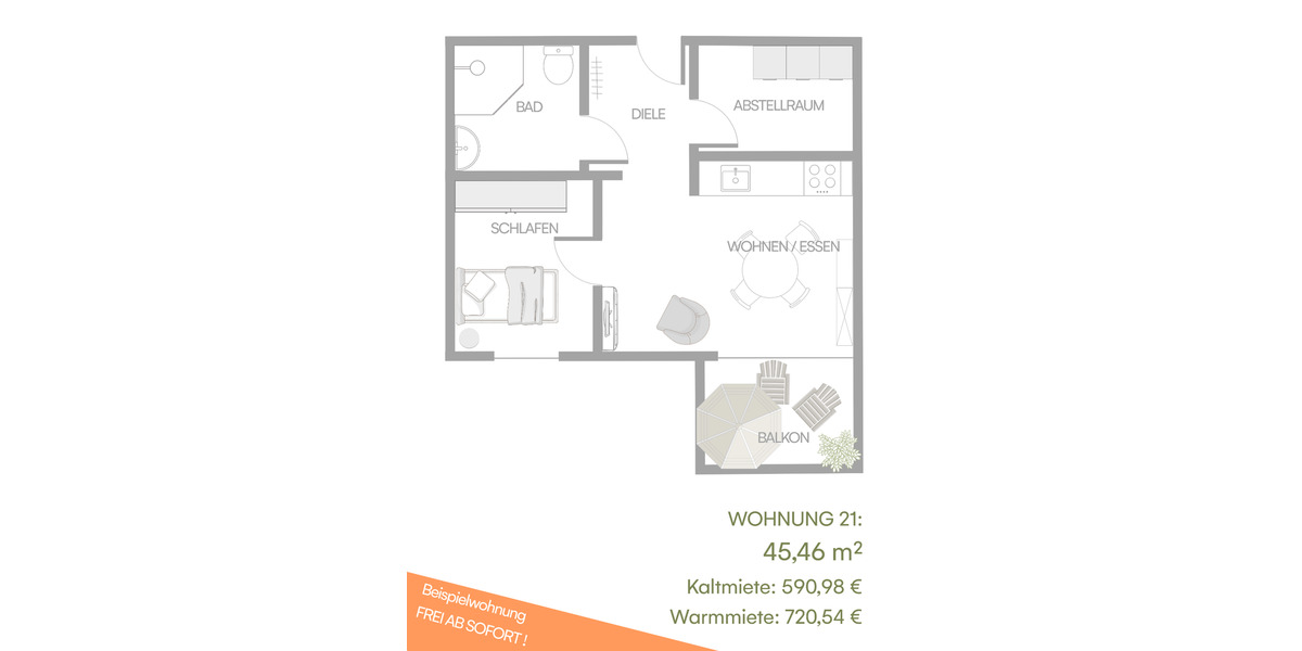 Etagenwohnung Saterland - 2 Zimmer, 55 m&sup2;, 708&euro; | Angebot:22942739