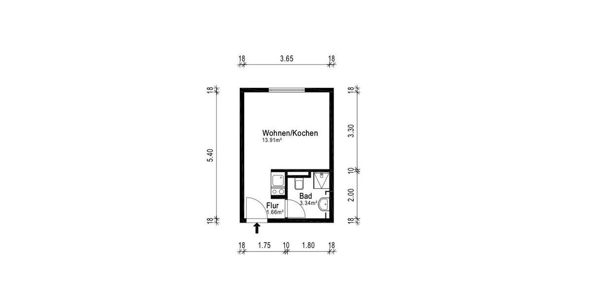 Etagenwohnung Baunatal - 1 Zimmer, 25 m&sup2;, 395&euro; | Angebot:26020915