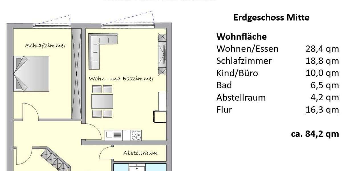 Etagenwohnung Gladenbach - 3 Zimmer, 84 m&sup2;, 690&euro; | Angebot:26947081