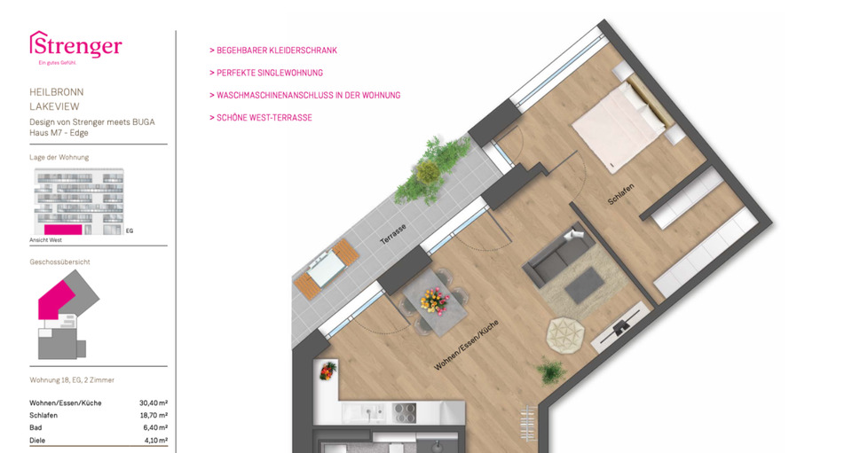 Erdgeschoßwohnung Heilbronn Kernstadt - 2 Zimmer, 64 m&sup2;, 1.180&euro; | Angebot:24716157