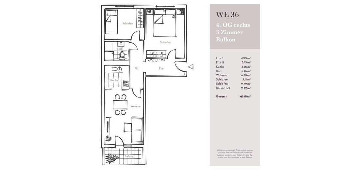 Etagenwohnung Magdeburg Neue Neustadt - 3 Zimmer, 61 m&sup2;, 365&euro; | Angebot:25999070