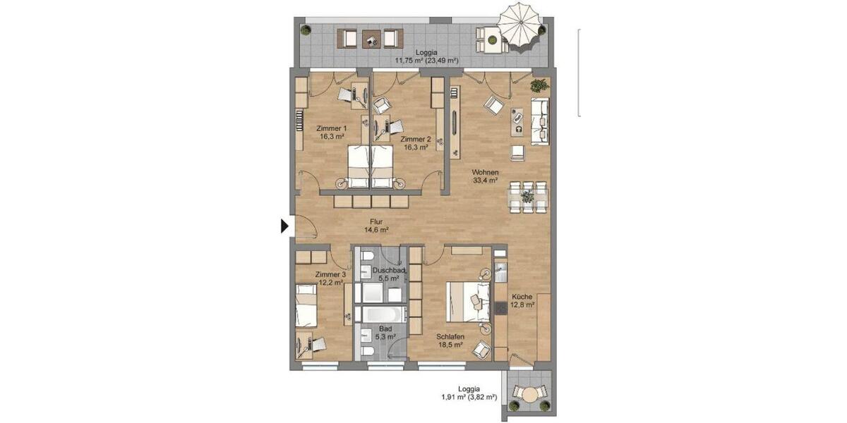RAUMRIESE - PERFEKTER GRUNDRISS FÜR BUSINESS-WGs LYONER QUARTIER NIEDERRAD 5 zimmer