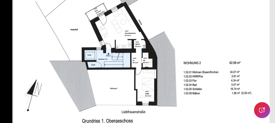 Etagenwohnung Trier - 2 Zimmer, 63 m&sup2;, 942&euro; | Angebot:25150423