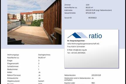 Wohnung Bitterfeld-Wolfen Bitterfeld - 3 Zimmer, 80 m&sup2;, 870&euro; | Angebot:25139031