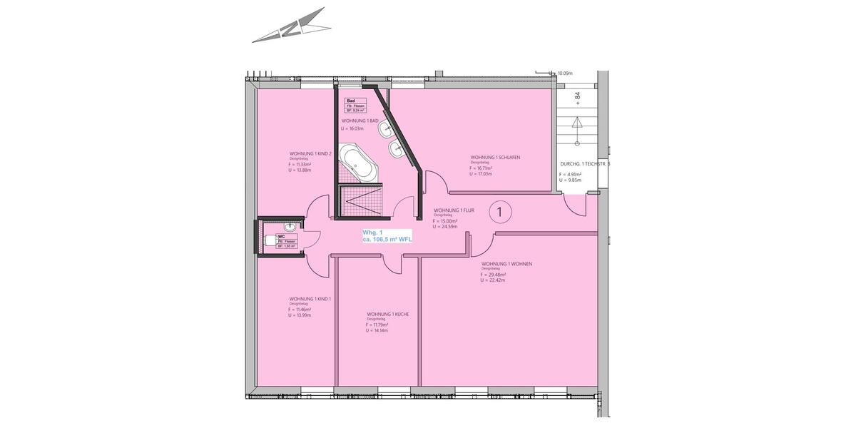 Etagenwohnung Friedland - 4 Zimmer, 107 m&sup2;, 1.280&euro; | Angebot:23831303