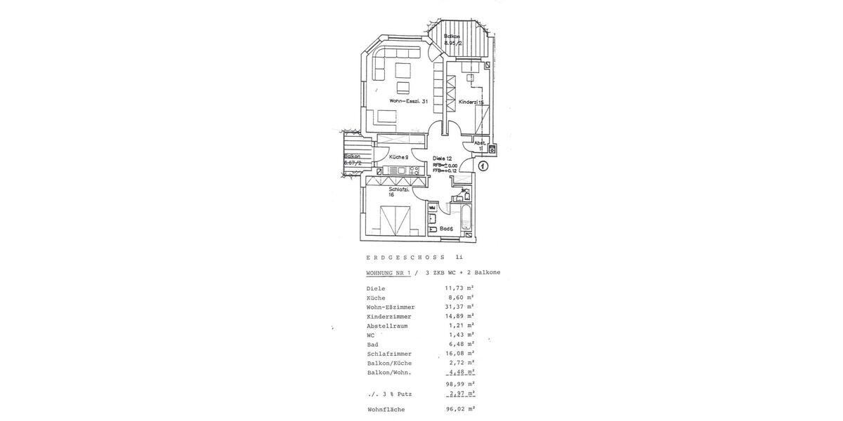 Erdgeschoßwohnung Krumbach (Schwaben) - 3 Zimmer, 96 m&sup2;, 999&euro; | Angebot:26609489