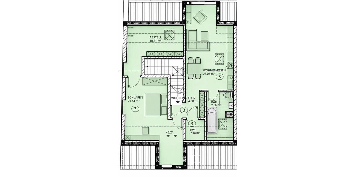 Dachgeschoßwohnung Sankt Ingbert - 2 Zimmer, 71 m&sup2;, 790&euro; | Angebot:25904967