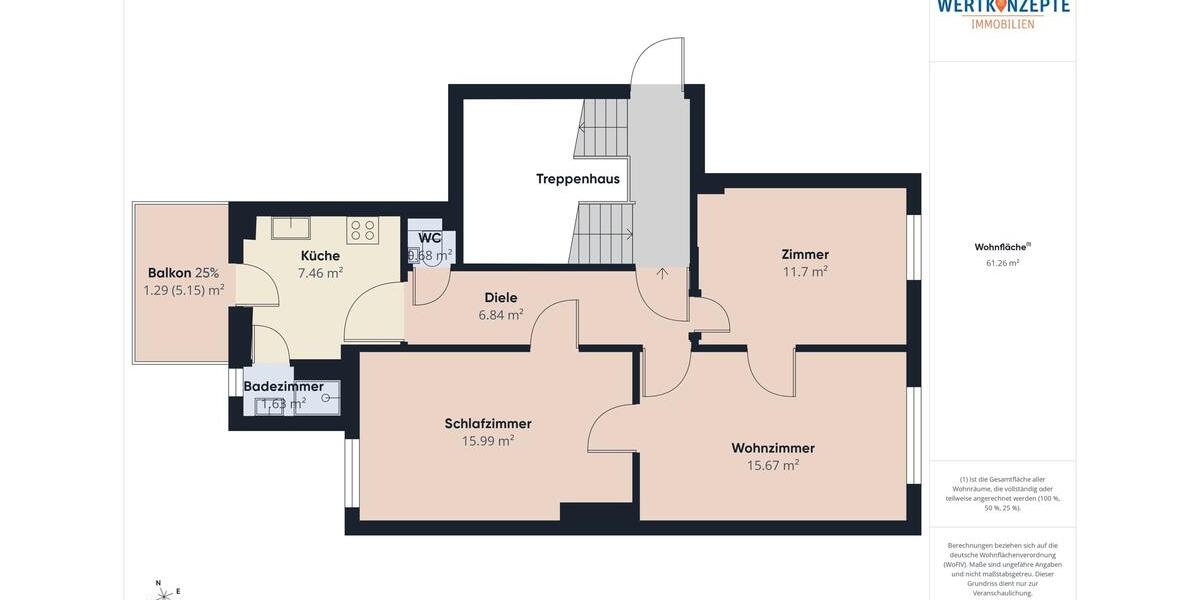 Etagenwohnung Lübeck Sankt Jürgen - 3 Zimmer, 61 m&sup2;, 900&euro; | Angebot:26619502
