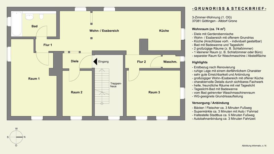 3-Zimmer-Wohnung Göttingen-Altdorf Grone, renoviert, ideal für WG