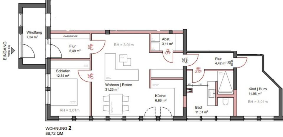 Erdgeschoßwohnung Freudenberg - 3 Zimmer, 87 m&sup2;, 1.020&euro; | Angebot:25179124