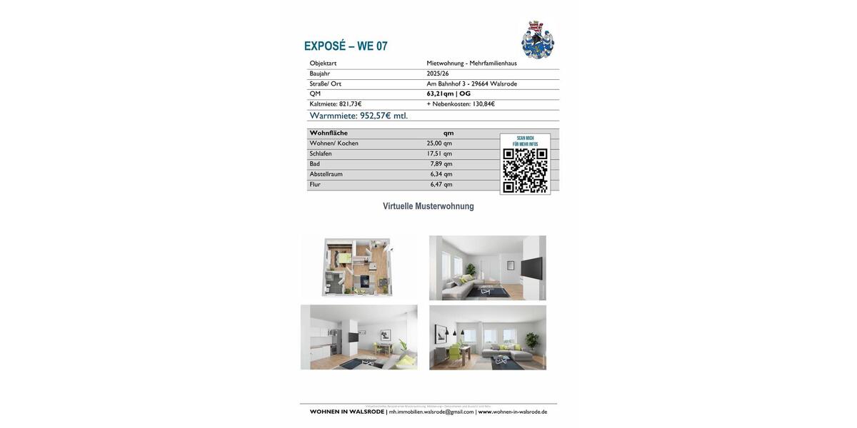 Etagenwohnung Walsrode - 2 Zimmer, 63 m&sup2;, 821&euro; | Angebot:24977229