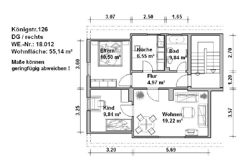 Etagenwohnung Minden Innenstadt - 3 Zimmer, 55 m&sup2;, 599&euro; | Angebot:26485854