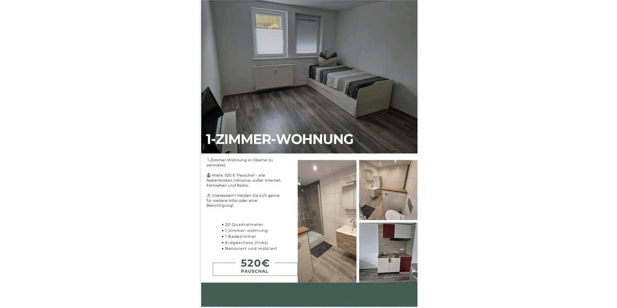 Erdgeschoßwohnung Baiersbronn - 1 Zimmer, 20 m&sup2;, 520&euro; | Angebot:25175346