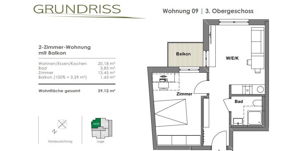 Etagenwohnung Landshut Achdorf - 2 Zimmer, 39 m&sup2;, 860&euro; | Angebot:26607186