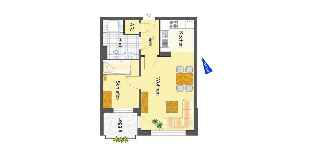Etagenwohnung Essen Stadtbezirk VIII - 1 Zimmer, 46 m&sup2;, 331&euro; | Angebot:25099687