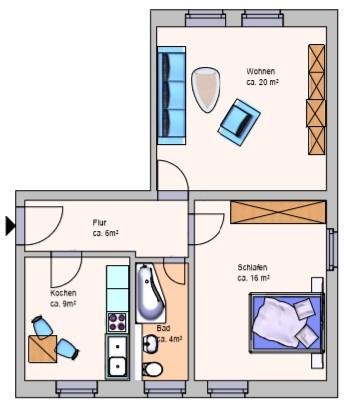 Erdgeschoßwohnung Meuselwitz - 2 Zimmer, 54 m&sup2;, 390&euro; | Angebot:25303702