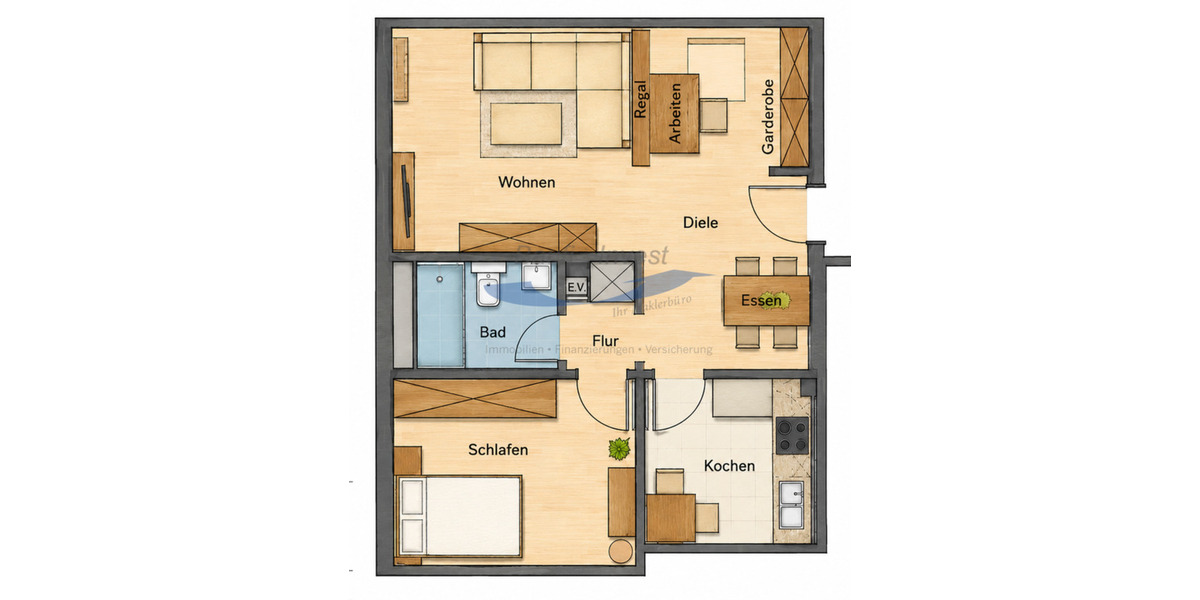 Dachgeschoßwohnung Duisburg Rheinhausen - 2 Zimmer, 48 m&sup2;, 360&euro; | Angebot:26620796