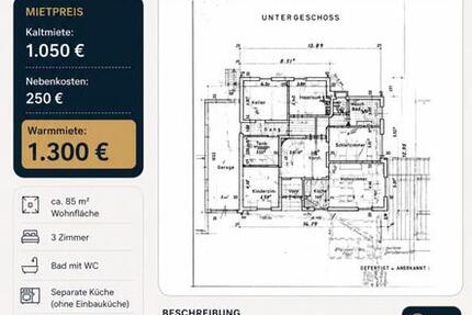Wohnung Rottenburg am Neckar - 3 Zimmer, 85 m&sup2;, 1.300&euro; | Angebot:26604024