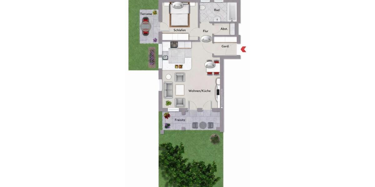 Erdgeschoßwohnung Bondorf - 2.5 Zimmer, 54 m&sup2;, 1.050&euro; | Angebot:26582437