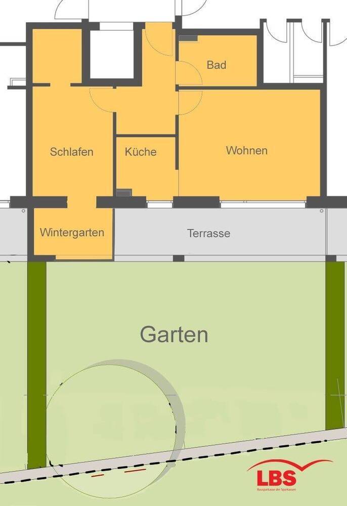 2 Zimmer - Wintergarten - Gartenanteil