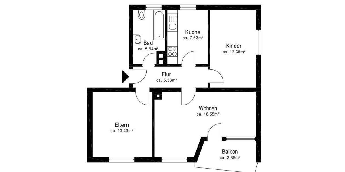 Etagenwohnung Rottweil - 3 Zimmer, 66 m&sup2;, 660&euro; | Angebot:25256451