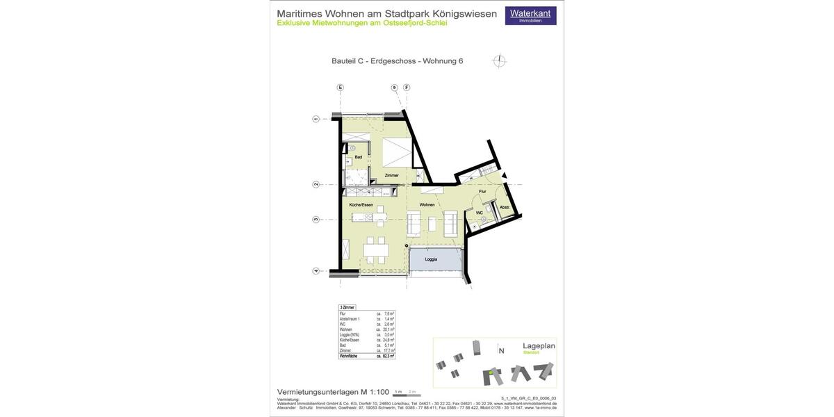 Erdgeschoßwohnung Schleswig - 2 Zimmer, 82 m&sup2;, 1.308&euro; | Angebot:22836017