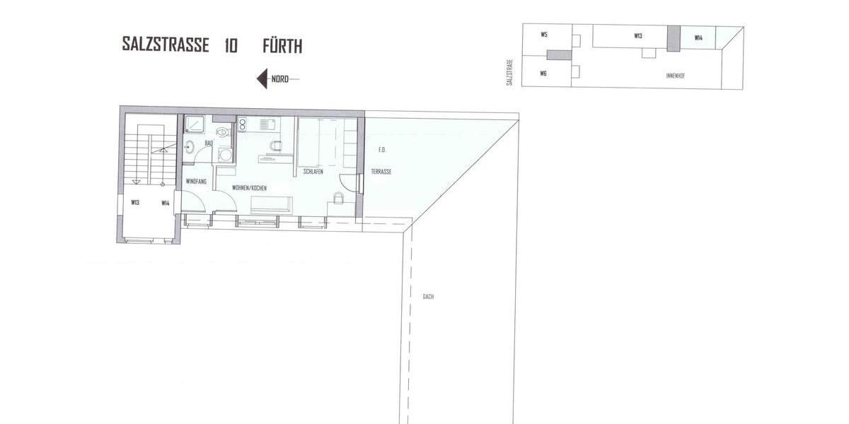 Dachgeschoßwohnung Fürth Altstadt - 1 Zimmer, 49 m&sup2;, 795&euro; | Angebot:24705776
