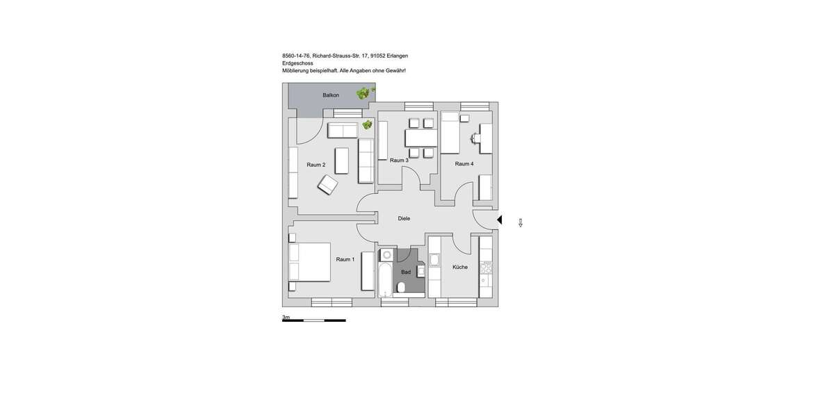 Etagenwohnung Erlangen Sebaldussiedlung - 4 Zimmer, 80 m&sup2;, 775&euro; | Angebot:26083973