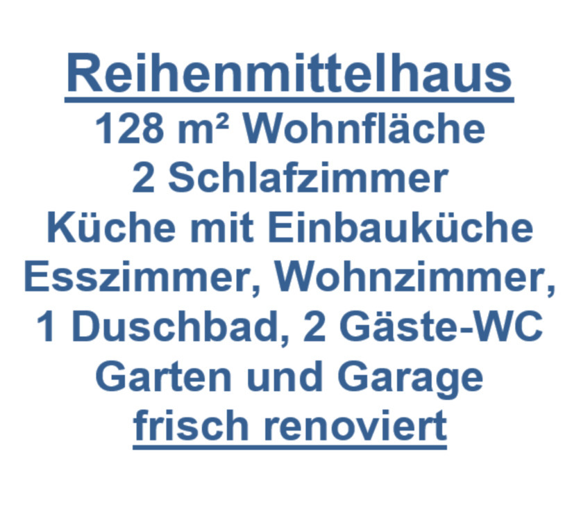 Reihenmittelhaus zentrumsnah mit 2 SchlafZimmern Garten Garage