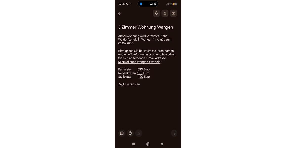 Etagenwohnung Wangen im Allgäu - 3 Zimmer, 70 m&sup2;, 710&euro; | Angebot:25233070